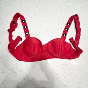 DKNY Grommet Balconette Bikini Swim Top in Lychee Red